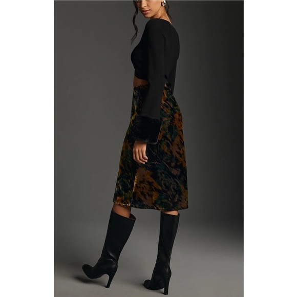 By Anthropologie The Tilda Velvet Slip Skirt Dar Turquoise Abstract - Picture 3 of 12